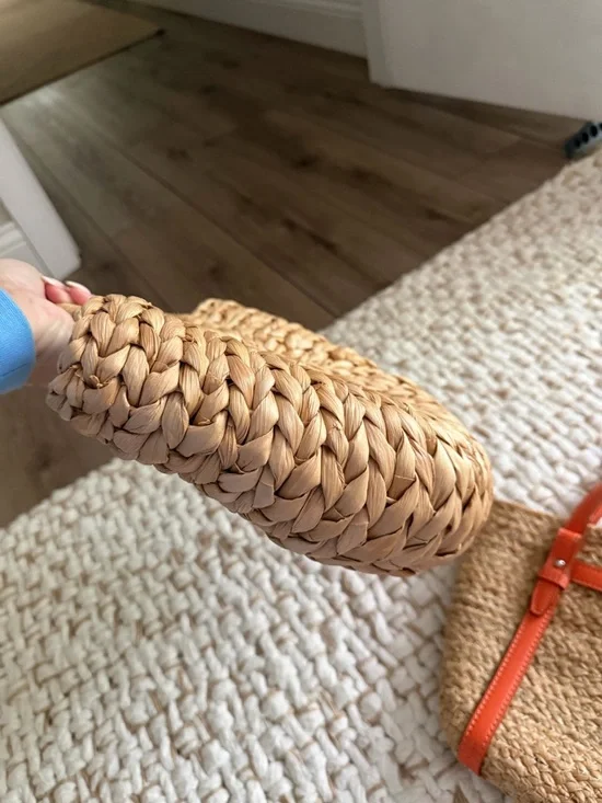 Zara Straw Tote with Bright Orange Trim and Handles - Picture 5 of 16